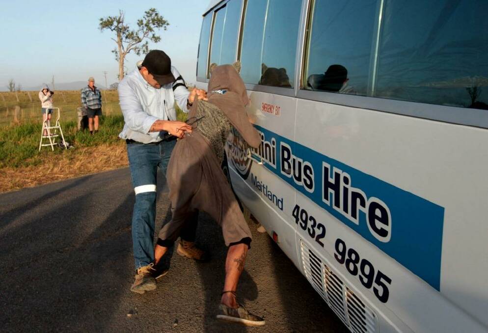 A scuffle at the scene of the anti-fracking protest in Gloucester, NSW.  Photo: Dean Sewell