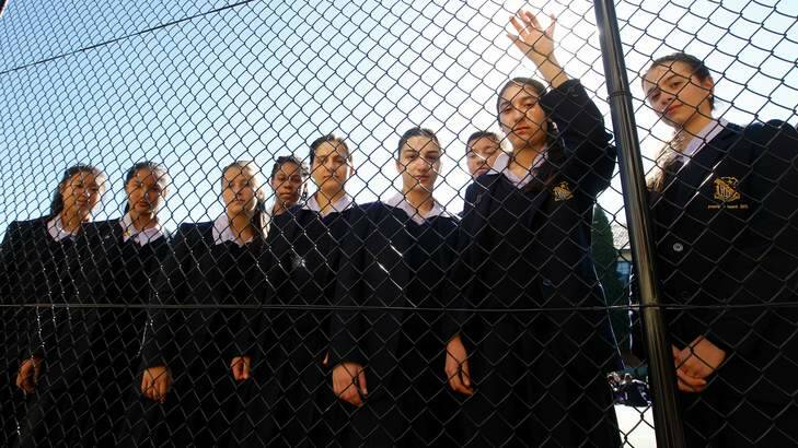Christian values: Schoolgirl activists at Bethlehem College in Ashfield have demonstrated against refugee policy. Photo: Steven Siewert