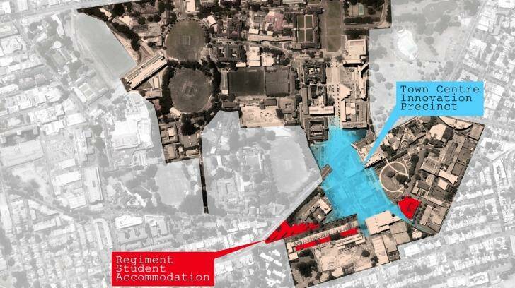 A diagram showing the proximity of the university (top) to the proposed development.  Photo: Supplied