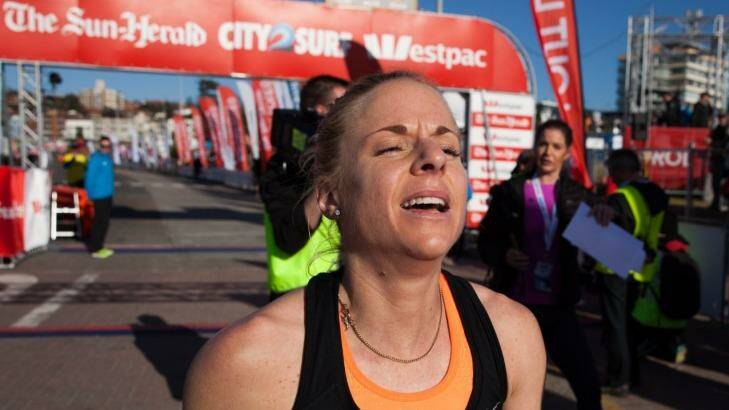 Cassie Fien finishes the City2Surf as the first placed women's runner.
 Photo: Shu Yeung