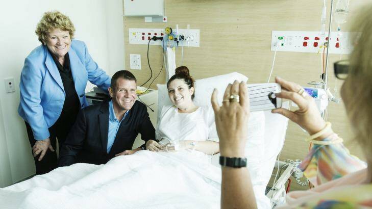 Premier Mike Baird visits Campbelltown Hospital and gets a photo with patient Alex Taylor from Bradbury. Photo: James Brickwood