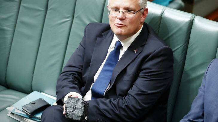Treasurer Scott Morrison used a piece of a coal as a prop in federal Parliament on February 9. Photo: Alex Ellinghausen