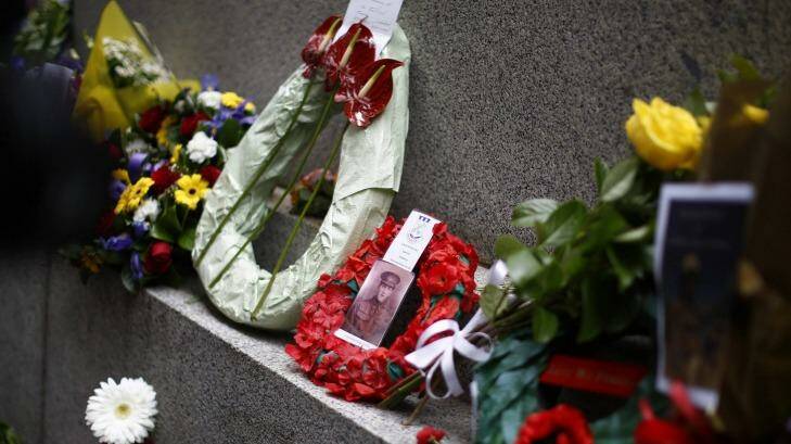 Wreaths and other floral tributes placed at Sydney's cenotaph during the Remembrance Day service.  Photo: Jason Reed/Reuters