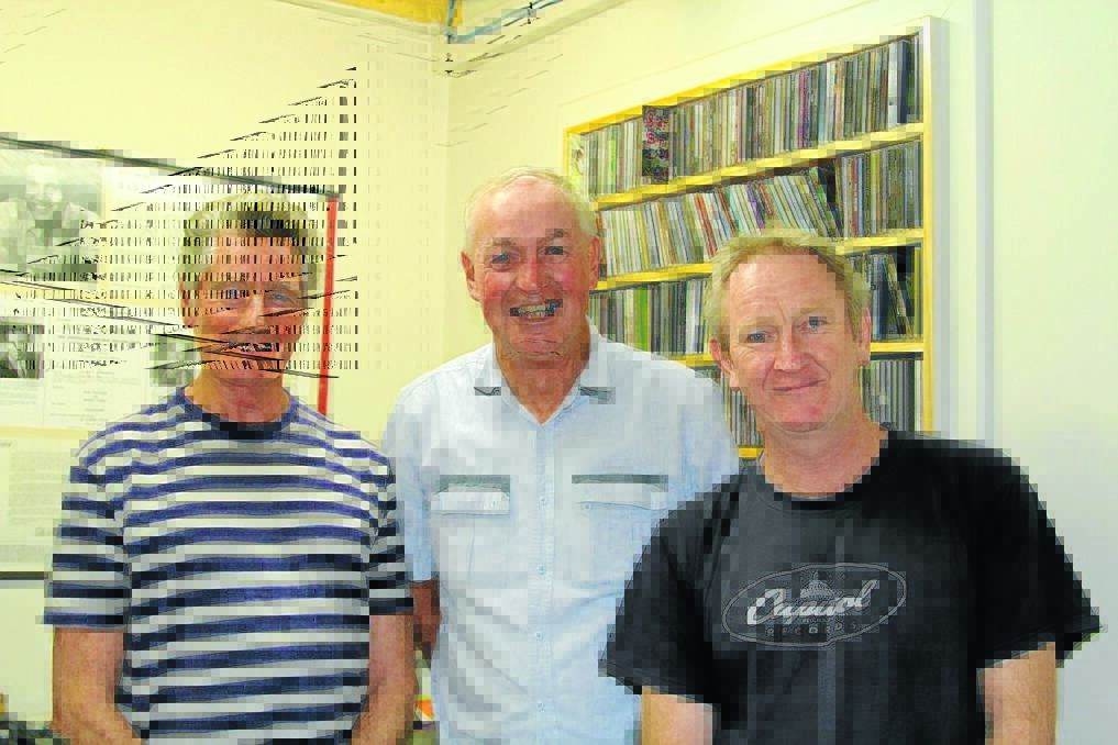 CATCHING UP: A fair bit of history would have been discussed during this interview in Max Thorburn s studio. Here s Max, centre, with Rod Coe, left and Steve Newton, right.