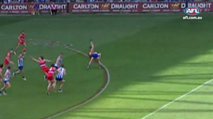 Brent Harvey has been reported for this incident with Liam Picken. Photo: afl.com.au