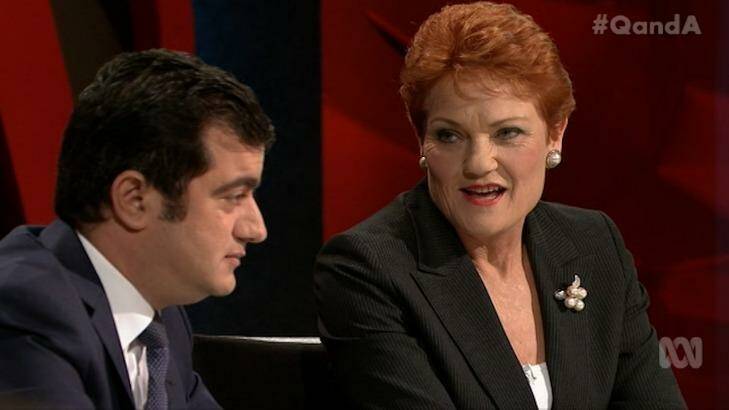 Ms Hanson repeatedly asked Mr Dastyari if he was a Muslim on Q&A.  Photo: ABC TV