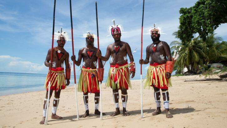 The Neguams Dance Troup on Mer Island in the Torres Strait. Photo: Janie Barrett