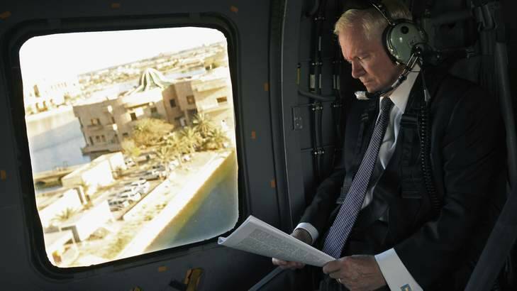 No peace: Robert gates returns to a US base in Baghdad by military helicopter after meeting Iraqi leaders in 2011.