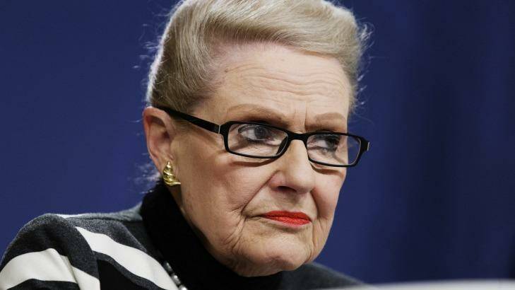 Speaker Bronwyn Bishop answers questions about the helicopter flight. Photo: James Brickwood