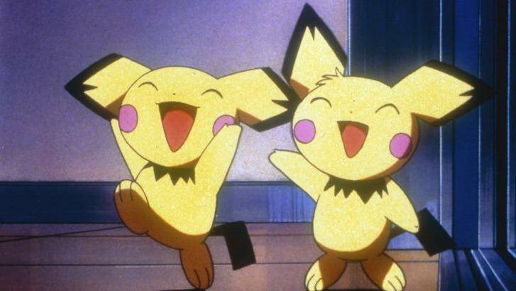 Still from movie "Pokemon 3" showing the two Pichus laughing.  2001 Pikachu Projects 2000.