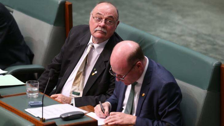 Liberal MP Warren Entsch, with colleague Trent Zimmerman, says fatigue has set in on gay marriage. Photo: Andrew Meares