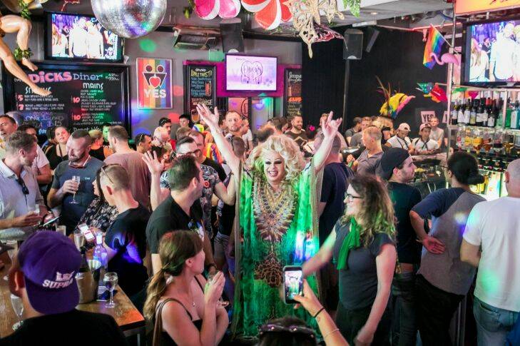 SMH NEWS. SEXPOL?? : LGBTQI community and pro marriage equality advocates have gathered to celebrate the yes verdict of Australia??????s postal vote on same sex marriage, at the iconic Stonewall Hotel on Sydney??????s Oxford Street on 15 November 2017. Photo: Anna Kucera