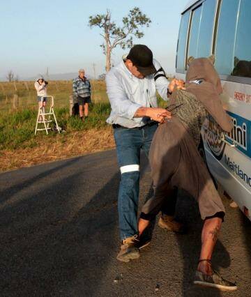 A scuffle at the scene of the anti-fracking protest in Gloucester, NSW.  Photo: Dean Sewell