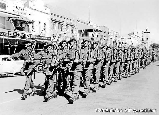 THEN: A 2/30th Battalion march down Peel St  probably around 1940 and from historical records.