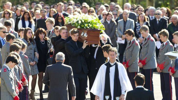 Thomas Kelly's family and friends gather for his funeral at The King's School Parramatta in 2012. Photo: Wolter Peeters