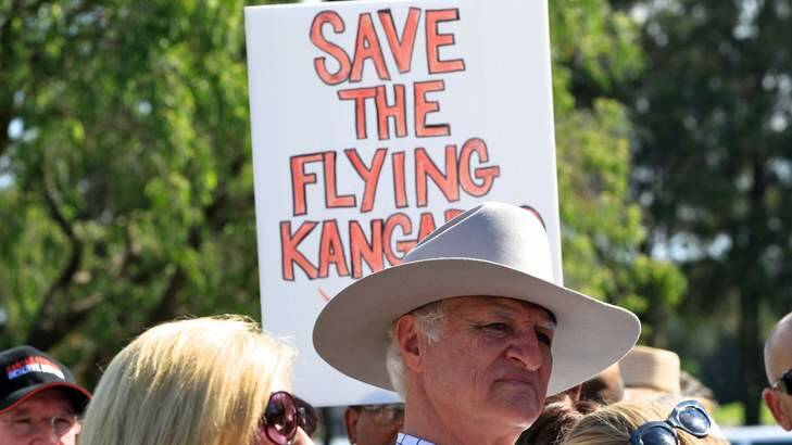 Independent MP Bob Katter joins aviation workers and their families at the protest. Photo: Edwina Pickles