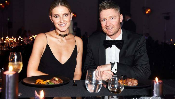 Kate Waterhouse with Michael Clarke at the Hublot All Black 10th anniversary dinner at Bay 21 Gallery, Carriageworks. Photo: Tim Kindler