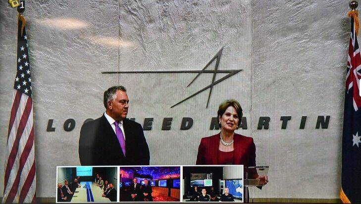 Ambassador Alaxander Downer with Lockheed CEO Marillyn Hewson. 23rd August 2017  The Age Fairfaxmedia News Picture by JOE ARMAO