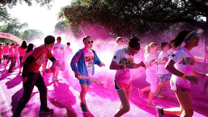 Running amok: About 22,000 people took part in the Color Run at Centennial Park on Sunday. Photo: Lisa Maree Williams
