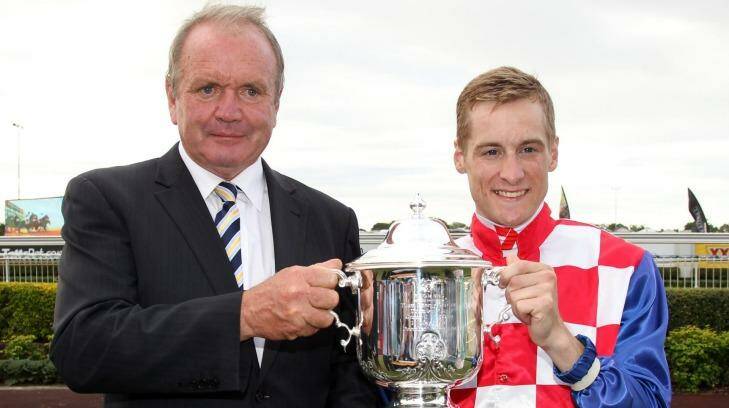 Trainer Guy Walter, left, with Blake Shinn after Shinn won the Doomben Cup in 2014. Photo: Tertius Pickard