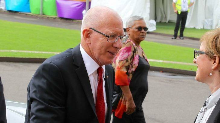 NSW Governor David Hurley arrives at the state funderal.   Photo: Ben Rushton