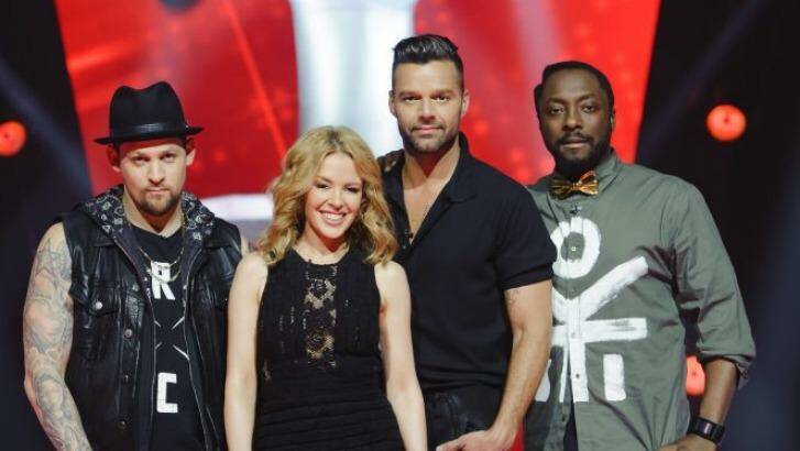 Business end ... from left, coaches Joel Madden, Kylie Minogue, Ricky Martin and will.i.am are preparing their teams for The Voice semi-finals. Photo: The Voice