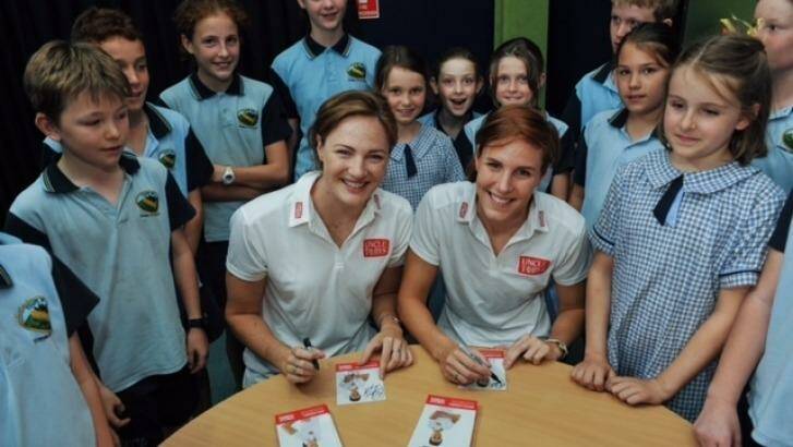 Cate and Bronte Campbell at Chapel Hill State School. Photo: Jennifer Coker