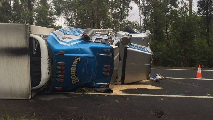 The cheese truck rollover closed the Princes Highway for 12 hours. Photo: South Coast Register