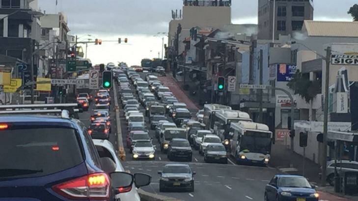 Traffic banks up on Victoria Road and the Gladesville Bridge at Drummoyne, following a crash on the Harbour Bridge, which has had a ripple affect across the city. Photo: Amanda Hoh