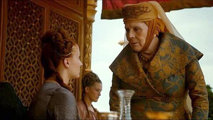 Prime suspect ... Olenna Redwyne-Tyrell talking to Sansa during the infamous Purple Wedding.
