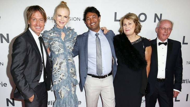 Keith Urban, Nicole Kidman, Saroo Brierley, Sue Brierley and John Brierley at the Australian premiere of <i>Lion</i> in Sydney. Photo: Mark Metcalfe