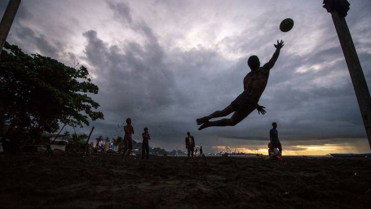 A soccer game at dusk at Lord Howe Settlement. Photo: Penny Stephens