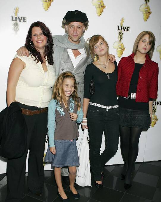 Fifi Trixibell Geldof; Tiger Lilly Geldof; Peaches Geldof; Pixie Geldof; Bob Geldof in 2005. Photo: Jo Hale