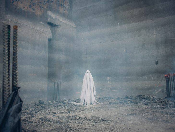 Still from the film A Ghost Story, starring Casey Affleck and Rooney Mara