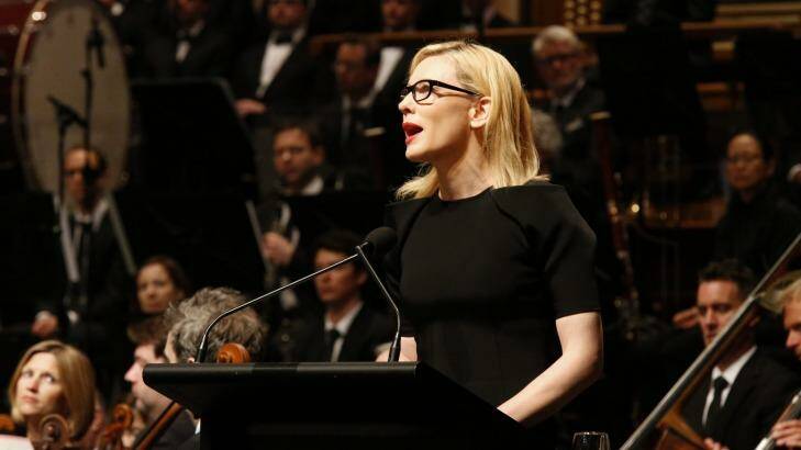Cate Blanchett during her celebrated address to Gough Whitlam's state memorial service in November. Photo: Peter Rae