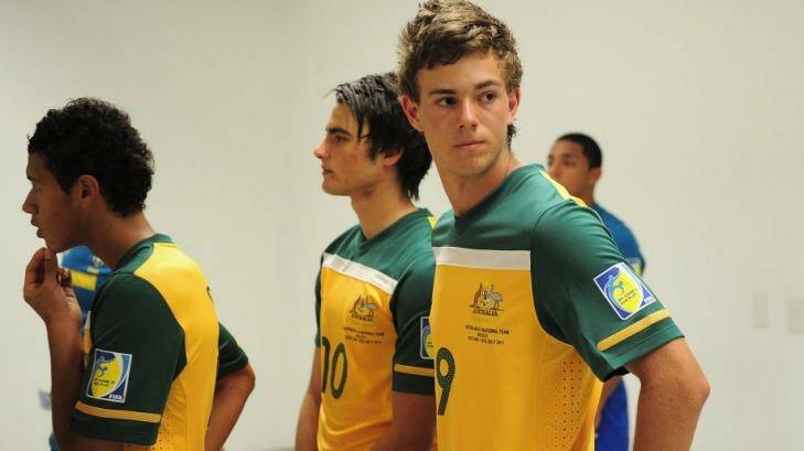 Dylan Tombides and teammates before a U-17 World Cup Group F match between Australia and Brazil in Mexico. Photo: Getty Images 