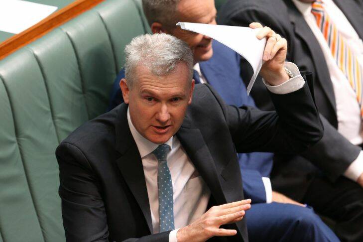Tony Burke addresses the Speaker during the division to put the motion "Discharge of certain orders of the day" to remove 2014 Budget measures at Parliament House in Canberra on Wednesday 10 May 2017. Photo: Andrew Meares 