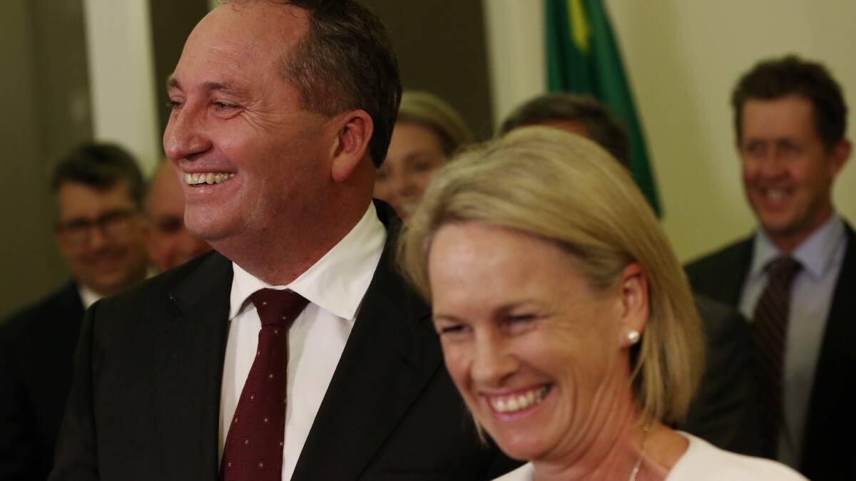 FRESH FACES: Nationals leader Barnaby Joyce shares a laugh with his deputy Fiona Nash. Photo: Andrew Meares