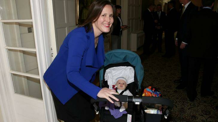 Assistant Treasurer Kelly O'Dwyer with her daughter Olivia. Photo: Alex Ellinghausen