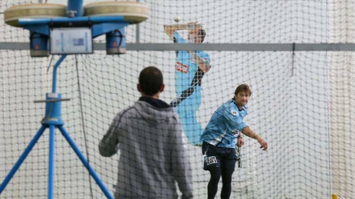 Back at the crease ... Shane Watson in the nets at Blacktown on Wednesday. Photo: Peter Rae