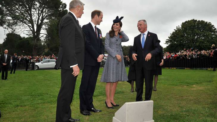 Australian War Memorial Director Brendan Nelson (R) speaks with Catherine, Duchess of Cambridge and Prince William, Duke of Cambridge and Australian War Memorial Chairman Ken Doolan (L) looks on after planting an Aleppo Pine seedling derived from seeds gathered after the battle of Lone Pine at Gallipoli. Photo: REUTERS/Mark Graham/Pool