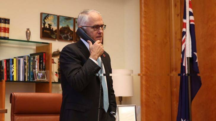 Prime Minister Malcolm Turnbull speaks to Donald Trump in November following his election victory.  Photo: Prime Minister's Office