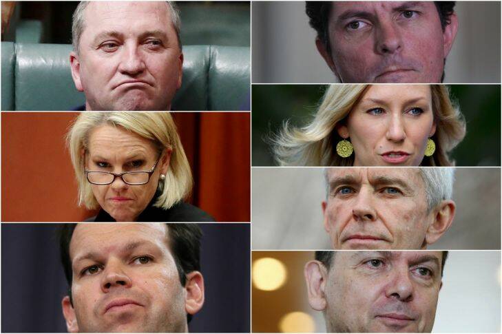 The High Court will consider the eligilbility under Section 44 of the Constition for politicians (anti-clockwise from top left) Barnaby Joyce, Fiona Nash, Matt Canavan, Nick Xenophon, Malcolm Roberts, Larissa Waters and Scott Ludlam. Montage created 9 October 2017. 