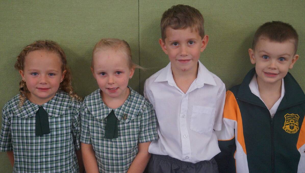 NEW FACES AT SCHOOL: Zahara Tritten, Charlie Martin, Eden Moore and Kiptyn Lowe are Willow Tree's kindergarten for 2016