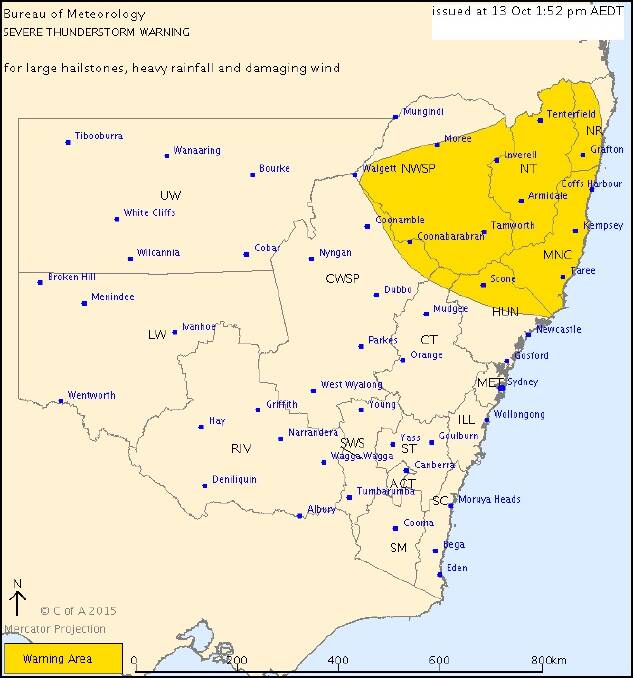 SEVERE THUNDERSTORM WARNING
for LARGE HAILSTONES, HEAVY RAINFALL and DAMAGING WIND