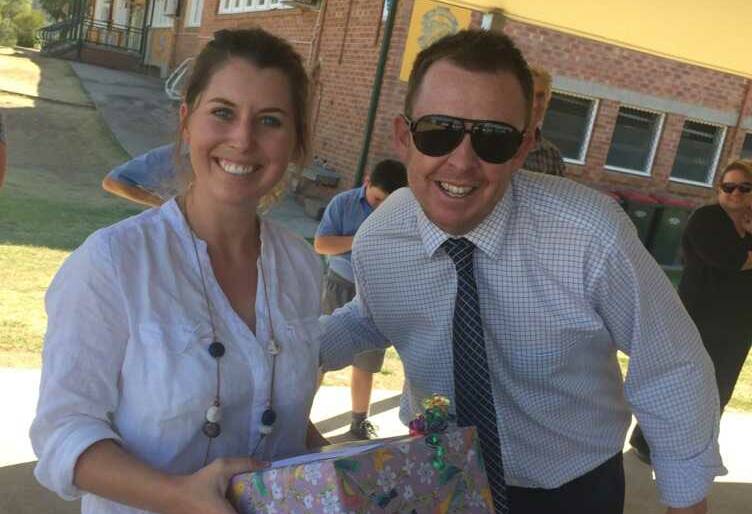 Quirindi's St Joseph's School principal John Clery with teacher Sarah Cudmore who left the school at the end of term one