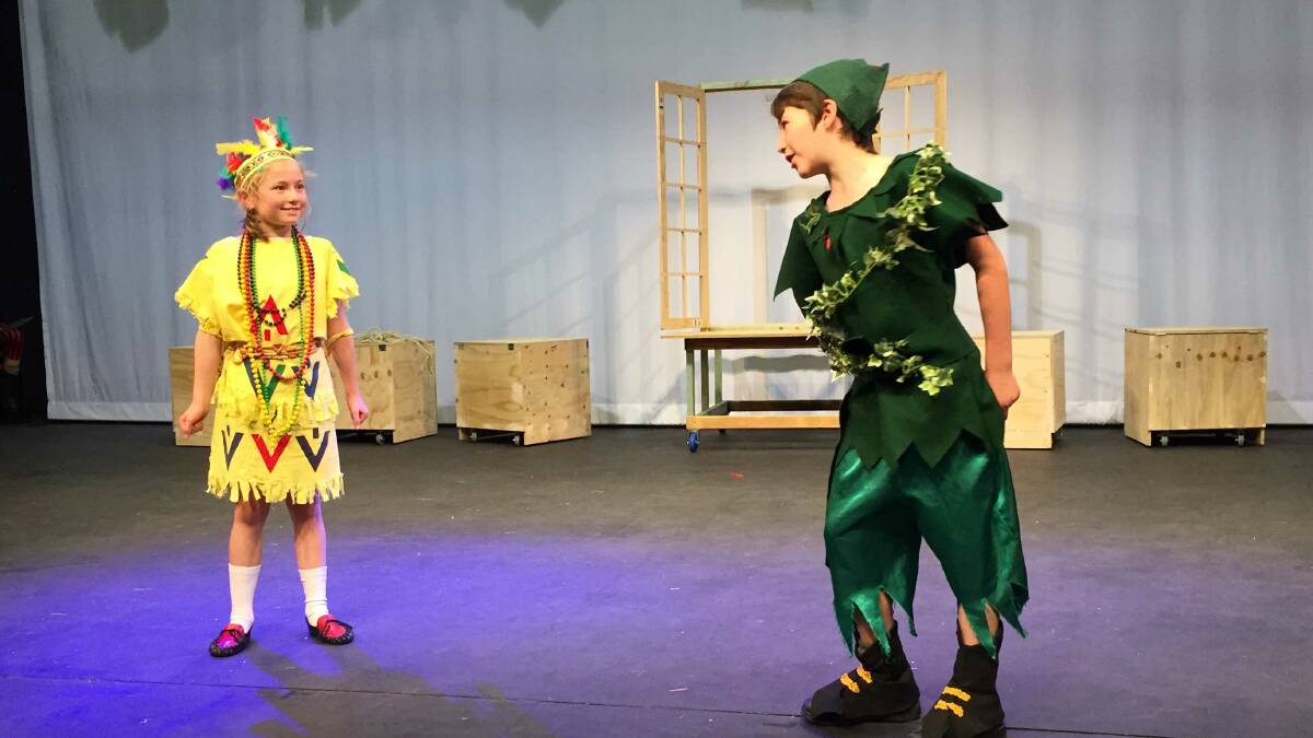 Emily Buntine (Tiger Lily) and Jasper O'Neil (Peter Pan) rehearse in the TAS Junior School production of Disney's Peter Pan JR
