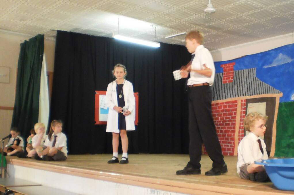 Sienna Cronin (nurse Florence Nightingale) and Aaron Frost-Guider (Mr Horace Hunsley) with the Kinders