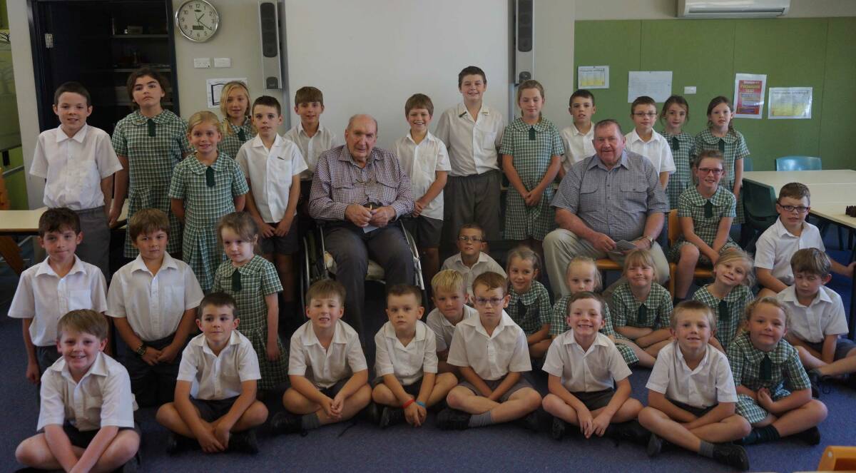 Willow Tree students with Mr Les Howard and Mr Earl Kelaher who spoke to the school about the meaning of Anzac Day