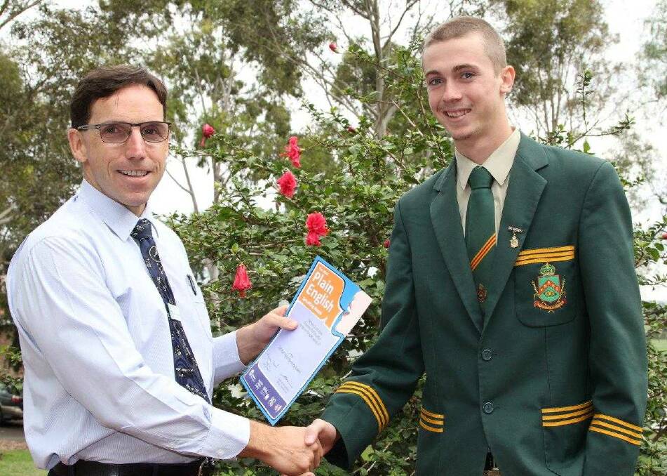 Farrer principal Clint Gallagher with George Gardiner who will represent this region in the plain English speaking in Sydney in June